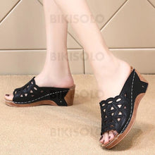 Charger l'image dans la galerie, Femmes Similicuir Talon Compensé Sandales Plateforme À Bout Ouvert Chaussons Avec Ouvertes