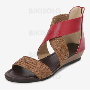 Femmes Similicuir Talon Plat Sandales À Bout Ouvert Avec Semelle Chaussures