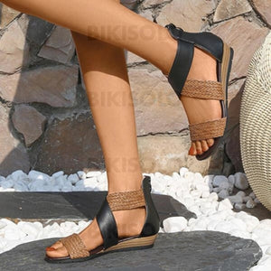 Femmes Similicuir Talon Plat Sandales À Bout Ouvert Avec Semelle Chaussures