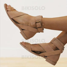 Charger l'image dans la galerie, Femmes Similicuir Talon Plat Sandales À Bout Ouvert Escarpins Avec Boucle Chaussures
