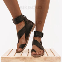 Charger l'image dans la galerie, Femmes Similicuir Talon Plat Sandales À Bout Ouvert Escarpins Avec Boucle Chaussures