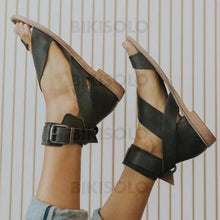 Charger l'image dans la galerie, Femmes Similicuir Talon Plat Sandales À Bout Ouvert Escarpins Avec Boucle Chaussures