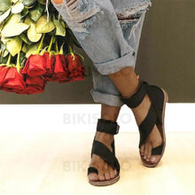 Charger l'image dans la galerie, Femmes Similicuir Talon Plat Sandales À Bout Ouvert Escarpins Avec Boucle Chaussures