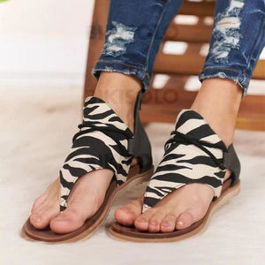 Femmes Similicuir Tissu Talon Plat Sandales Avec La Copie Animale Zip Chaussures