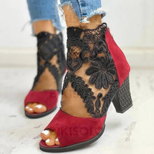 Charger l&#39;image dans la galerie, Femmes Suède Mesh Talon Bottier Bottines Avec Zip Chaussures