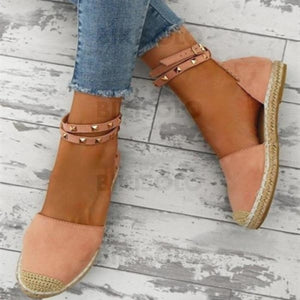 Femmes Suède Talon Bas Sandales Avec Rivet Chaussures