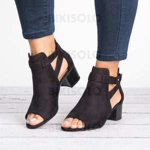 Femmes Suède Talon Bottier Sandales Avec Boucle Chaussures