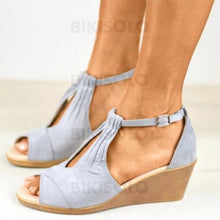 Charger l'image dans la galerie, Femmes Suède Talon Compensé Sandales À Bout Ouvert Avec Boucle Chaussures