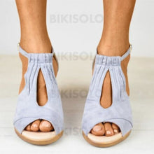 Charger l'image dans la galerie, Femmes Suède Talon Compensé Sandales À Bout Ouvert Avec Boucle Chaussures