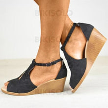 Charger l'image dans la galerie, Femmes Suède Talon Compensé Sandales À Bout Ouvert Avec Boucle Chaussures