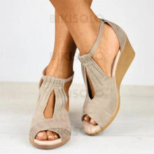 Charger l'image dans la galerie, Femmes Suède Talon Compensé Sandales À Bout Ouvert Avec Boucle Chaussures