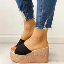 Charger l&#39;image dans la galerie, Femmes Suède Talon Compensé Sandales À Bout Ouvert Chaussons Chaussures