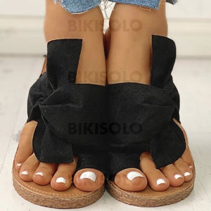 Femmes Suède Talon Plat Sandales À Bout Ouvert Chaussons Avec Bowknot Chaussures