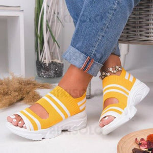 Femmes Tissu Mesh Talon Compensé Sandales À Bout Ouvert Avec Autres Chaussures