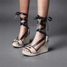 Charger l'image dans la galerie, Femmes Tissu Talon Compensé Sandales Compensée Escarpins Chaussures