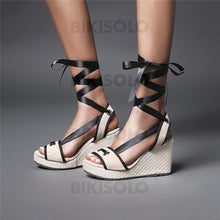 Charger l'image dans la galerie, Femmes Tissu Talon Compensé Sandales Compensée Escarpins Chaussures