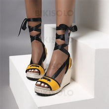 Charger l'image dans la galerie, Femmes Tissu Talon Compensé Sandales Compensée Escarpins Chaussures