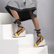 Charger l'image dans la galerie, Femmes Tissu Talon Compensé Sandales Compensée Escarpins Chaussures