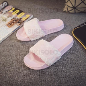 Femmes Tissu Talon Plat Chaussons Avec Fourrure Chaussures
