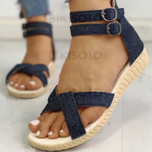 Charger l&#39;image dans la galerie, Femmes Treillis Talon Bas Sandales À Bout Ouvert Avec Boucle Zip Chaussures