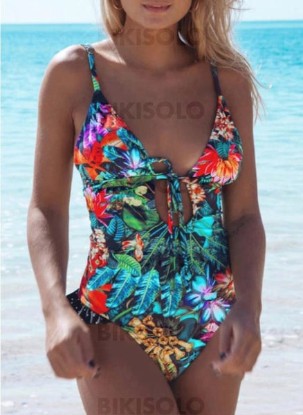 Feuilles Cordon De Serrage À Bretelles Sexy Une Pièce Maillots De Bain Vert / S