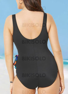 Feuilles Imprimé À Bretelles Col V Bohème Grande Taille Une Pièce Maillots De Bain