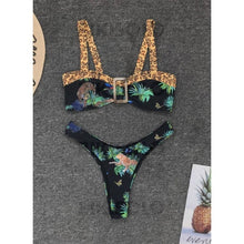 Charger l&#39;image dans la galerie, Feuilles Imprimé À Bretelles Sexy Élégante Bikinis Maillots De Bain