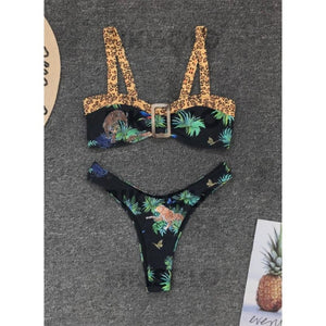 Feuilles Imprimé À Bretelles Sexy Élégante Bikinis Maillots De Bain