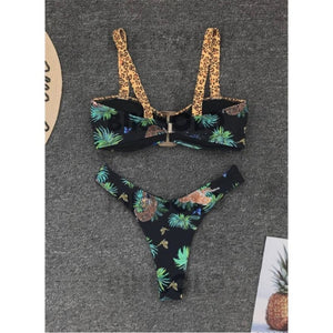 Feuilles Imprimé À Bretelles Sexy Élégante Bikinis Maillots De Bain