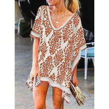Charger l&#39;image dans la galerie, Feuilles Imprimé Col V Bohème Tenues De Plage Maillots De Bain Orange / S