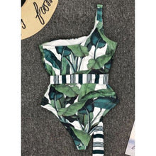 Charger l&#39;image dans la galerie, Feuilles Imprimé Noué Une Épaule Sexy Bohème Pièce Maillots De Bain