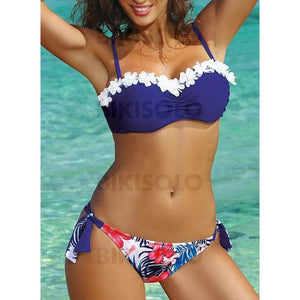 Fleuris À Bretelles Sexy Bikinis Maillots De Bain Bleu Roi / S