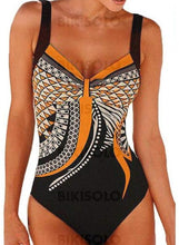 Charger l&#39;image dans la galerie, Fleuris À Bretelles Sexy Grande Taille Une Pièce Maillots De Bain Orange / S Piece