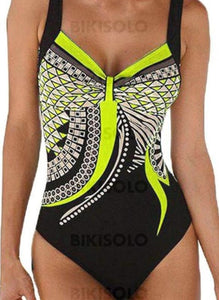 Fleuris À Bretelles Sexy Grande Taille Une Pièce Maillots De Bain Vert / S Piece