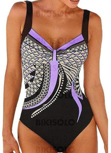 Fleuris À Bretelles Sexy Grande Taille Une Pièce Maillots De Bain Violet / S Piece