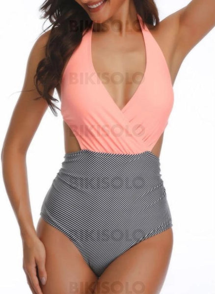 Fleuris À Pois Monokini Dos Nu Col V Attrayant Mignon Une Pièce Maillots De Bain Rosado / S