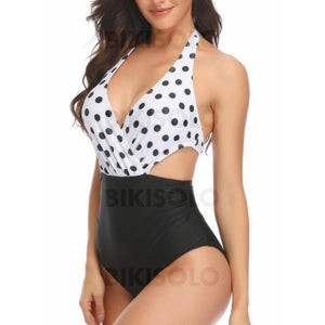 Fleuris À Pois Monokini Dos Nu Col V Attrayant Mignon Une Pièce Maillots De Bain