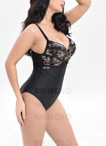Fleuris Col V Élégante Grande Taille Une Pièce Maillots De Bain