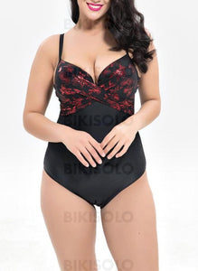 Fleuris Col V Élégante Grande Taille Une Pièce Maillots De Bain