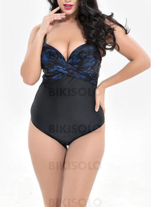 Fleuris Col V Élégante Grande Taille Une Pièce Maillots De Bain
