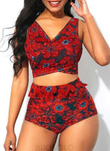 Charger l'image dans la galerie, Fleuris Col V Sans Bretelle Jolis Vintage Attrayant Bikinis Maillots De Bain Rouge / S