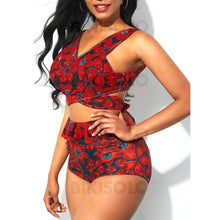 Charger l'image dans la galerie, Fleuris Col V Sans Bretelle Jolis Vintage Attrayant Bikinis Maillots De Bain