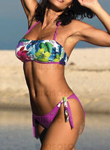 Charger l&#39;image dans la galerie, Fleuris Cordon De Serrage Dos Nu Mignon Bikinis Maillots De Bain