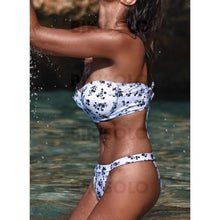 Charger l&#39;image dans la galerie, Fleuris Couleur Unie Sans Bretelle Épaule Dénudée Attrayant Accrocheur Bikinis Maillots De Bain