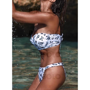 Fleuris Couleur Unie Sans Bretelle Épaule Dénudée Attrayant Accrocheur Bikinis Maillots De Bain