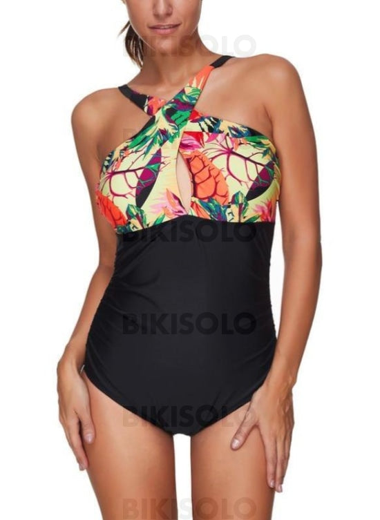 Fleuris Dos Nu À La Mode Grande Taille Une Pièce Maillots De Bain