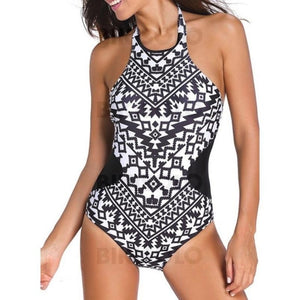 Fleuris Dos Nu Col Haut Élégante Grande Taille Une Pièce Maillots De Bain