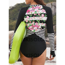 Charger l&#39;image dans la galerie, Fleuris Épissage Couleur Col Rond Sports Une Pièce Maillots De Bain