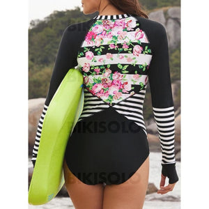 Fleuris Épissage Couleur Col Rond Sports Une Pièce Maillots De Bain