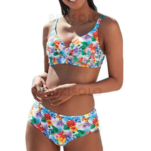 Fleuris Feuilles Imprimé À Bretelles Élégante Bohème Bikinis Maillots De Bain Blanc / S